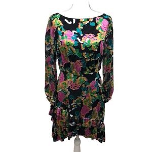 Saloni Felicia Hydrangea Silk Crepe Tiered Dress Womens 6 Floral Party Wedding